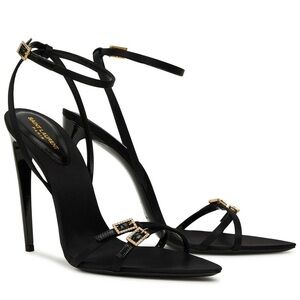 NEW YSL Saint Laurent Heels Cassie 110 Satin Sandals In Black